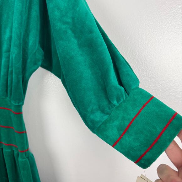 Vintage 80s Keyloun Green Velour Jumpsuit Zip-Up Collar Striped Holiday NWT P - Picture 8 of 9